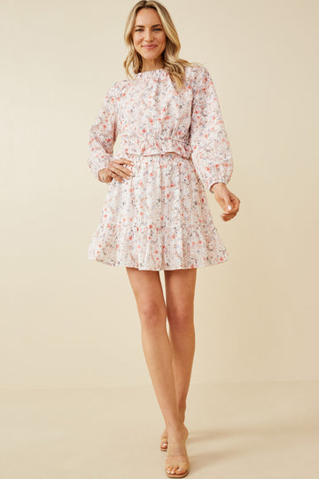 HY6836 Pink Womens Eyelet Embroidered Floral Cinch Waist Top Side